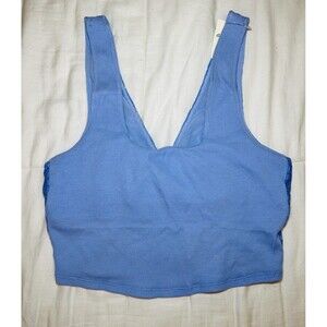 AERIE Blue Lace Back Crop‎ Tank with Built in Shelf Bra SIZE MEDIUM NWT